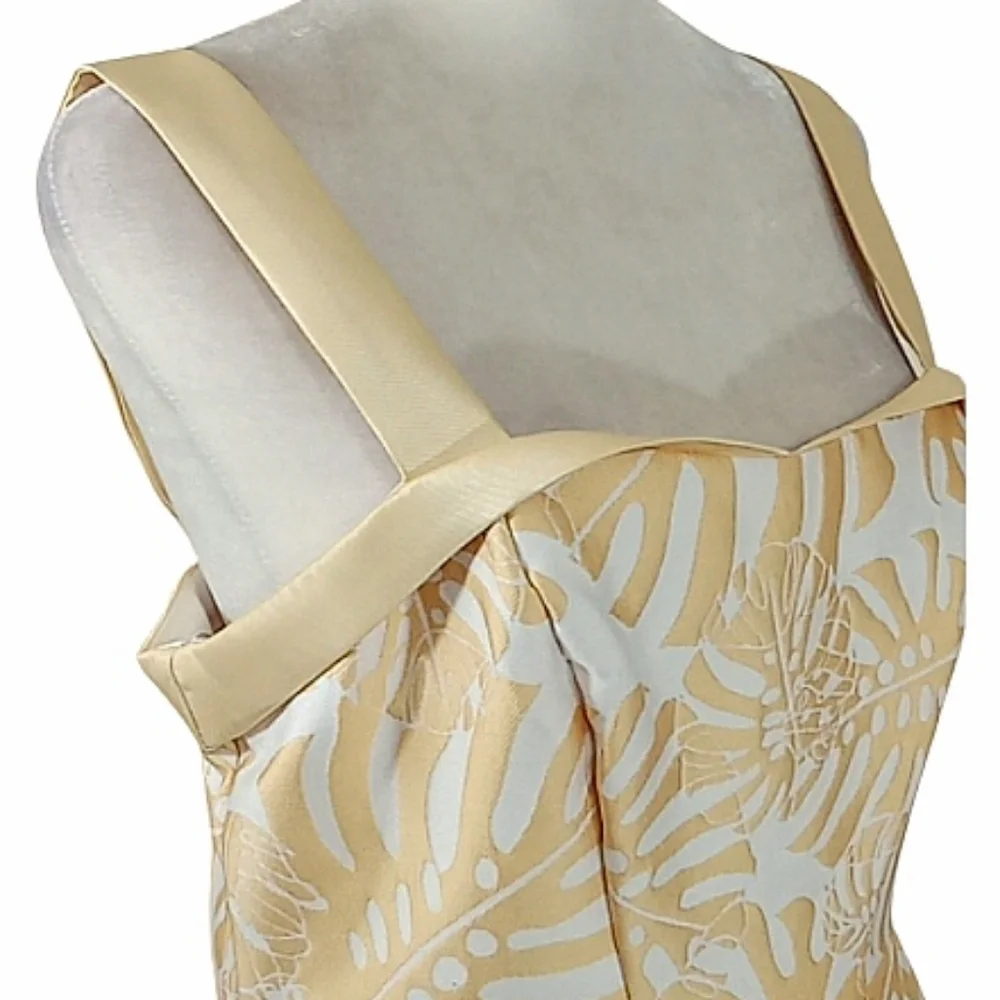 Kay Unger Liv Palm Leaf Jacquard Tea Length Cocktail Dress Size 6